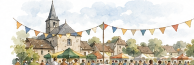 Fête de village avec guirlandes